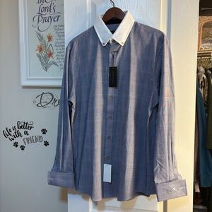 Sean John Purple Plaid Dress Shirt with White Collar
